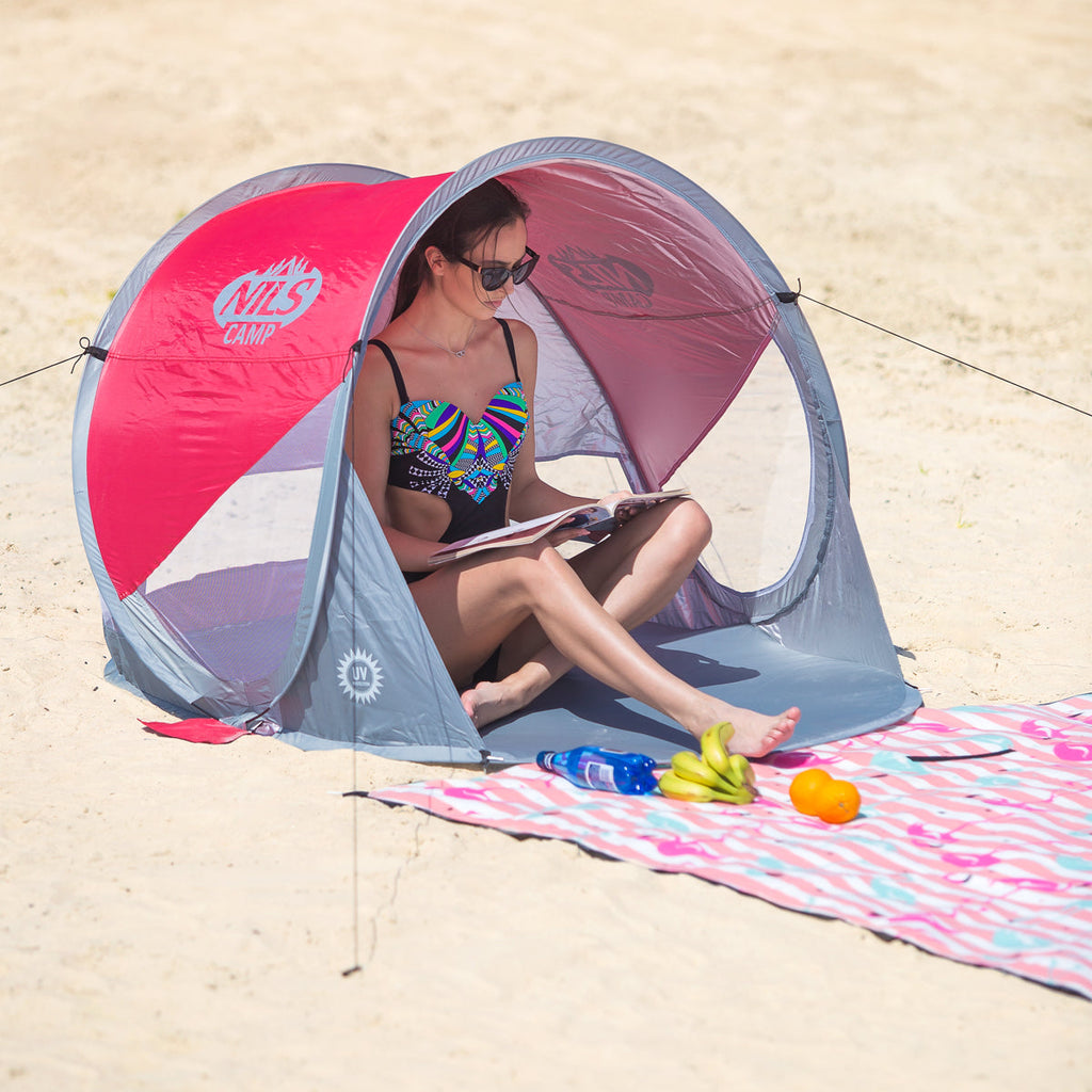NILS Camp Pop-up Strandtent - Rood/Grijs - Detail