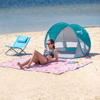 NILS Camp Pop-up Strandtent - Blauw/Grijs - In gebruik