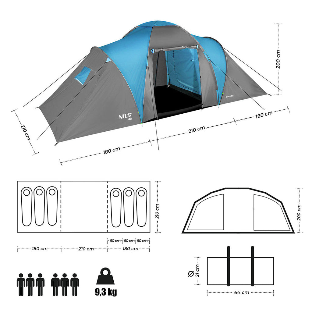 NILS Camp Highland Campingtent - Grijs/Blauw - Detail