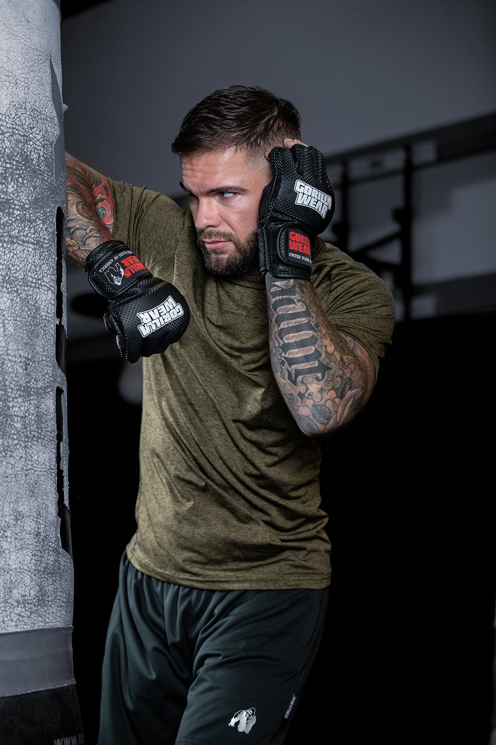 Gorilla Wear Berea MMA Handschoenen (Zonder Duim) - Zwart/Wit - Afbeelding 8