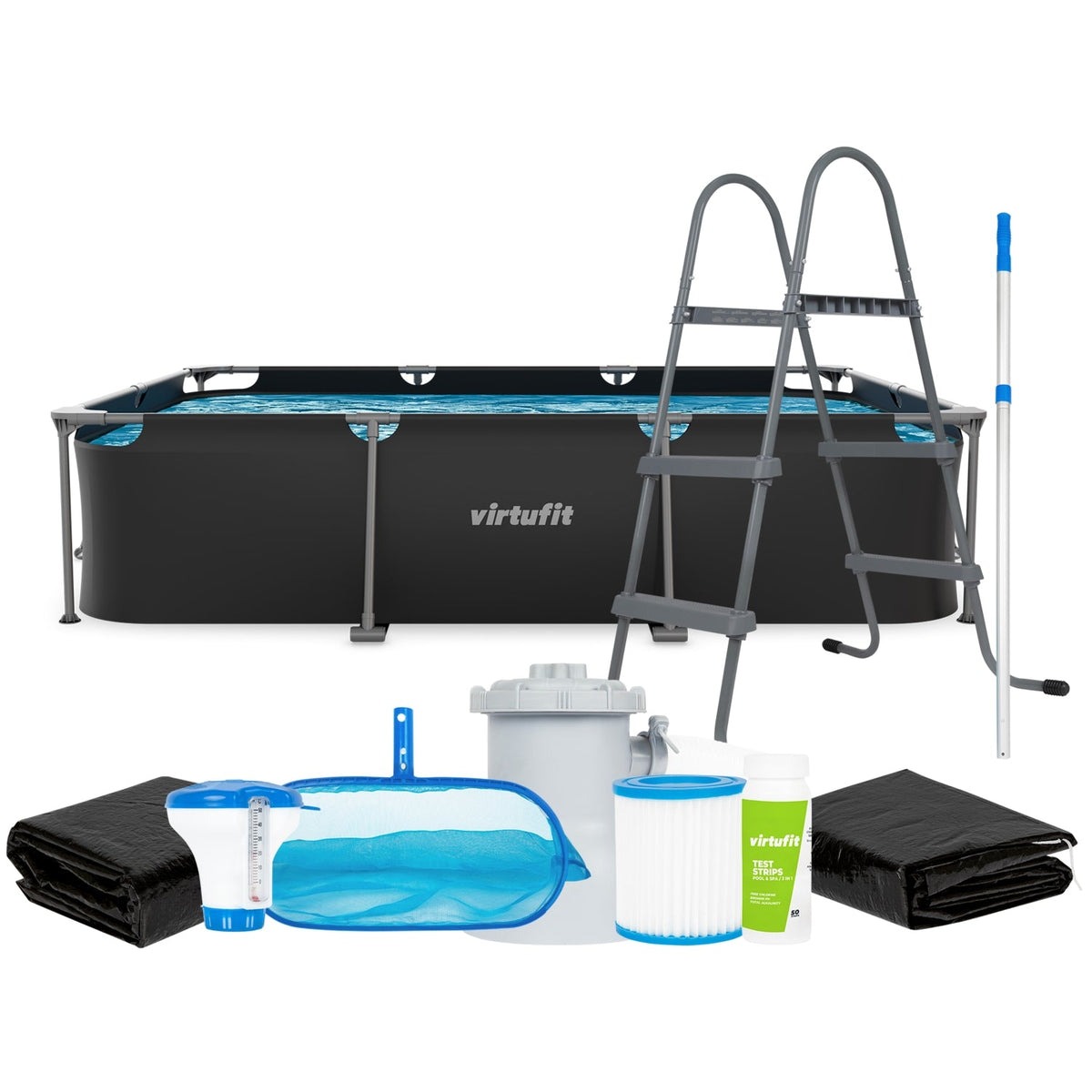 VirtuFit Rechthoekig Zwembad - 300 x 210 x 66 cm - Compleet Pakket - Antraciet - Hoofdafbeelding