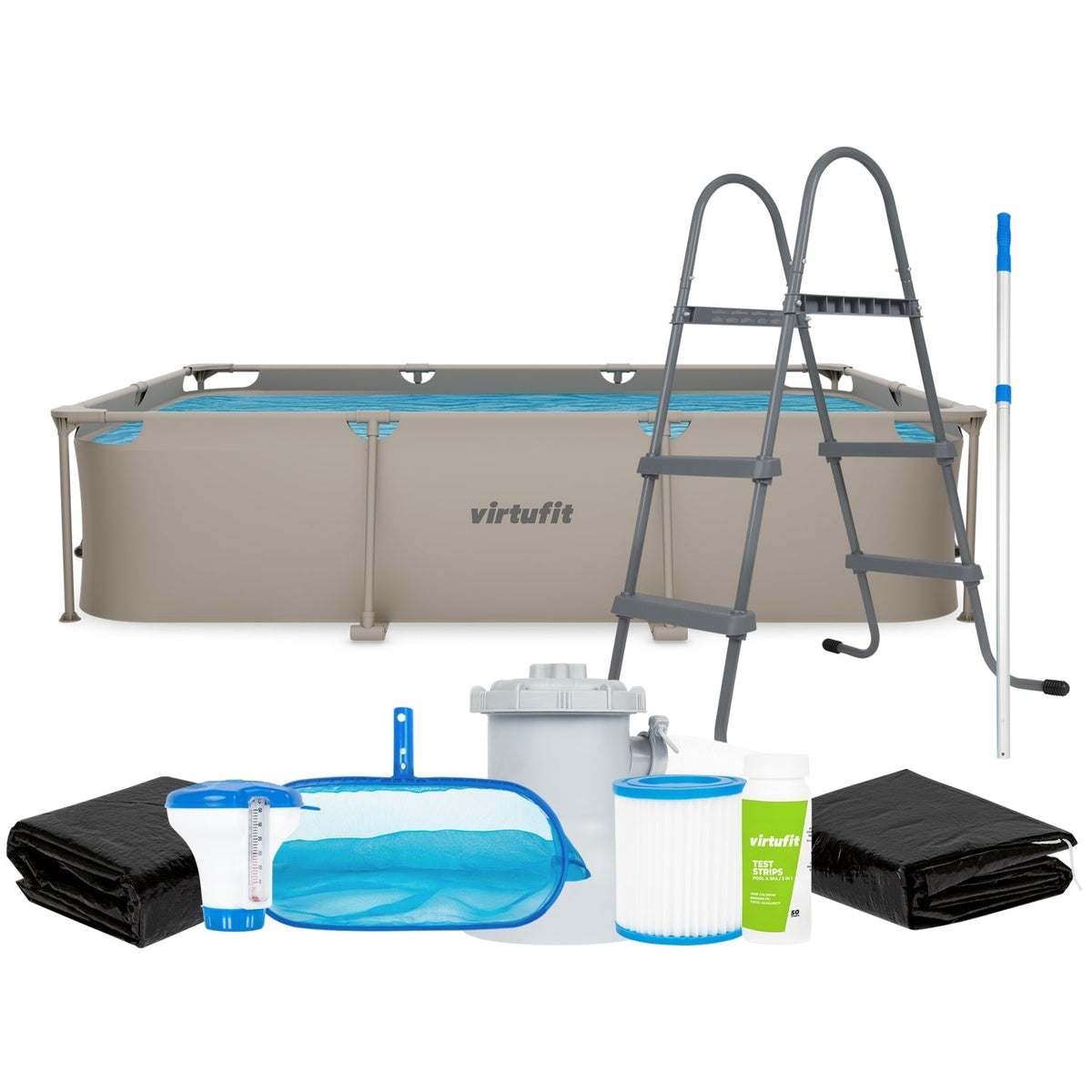 VirtuFit Rechthoekig Zwembad - 300 x 210 x 66 cm - Beige - Compleet Pakket - Hoofdafbeelding