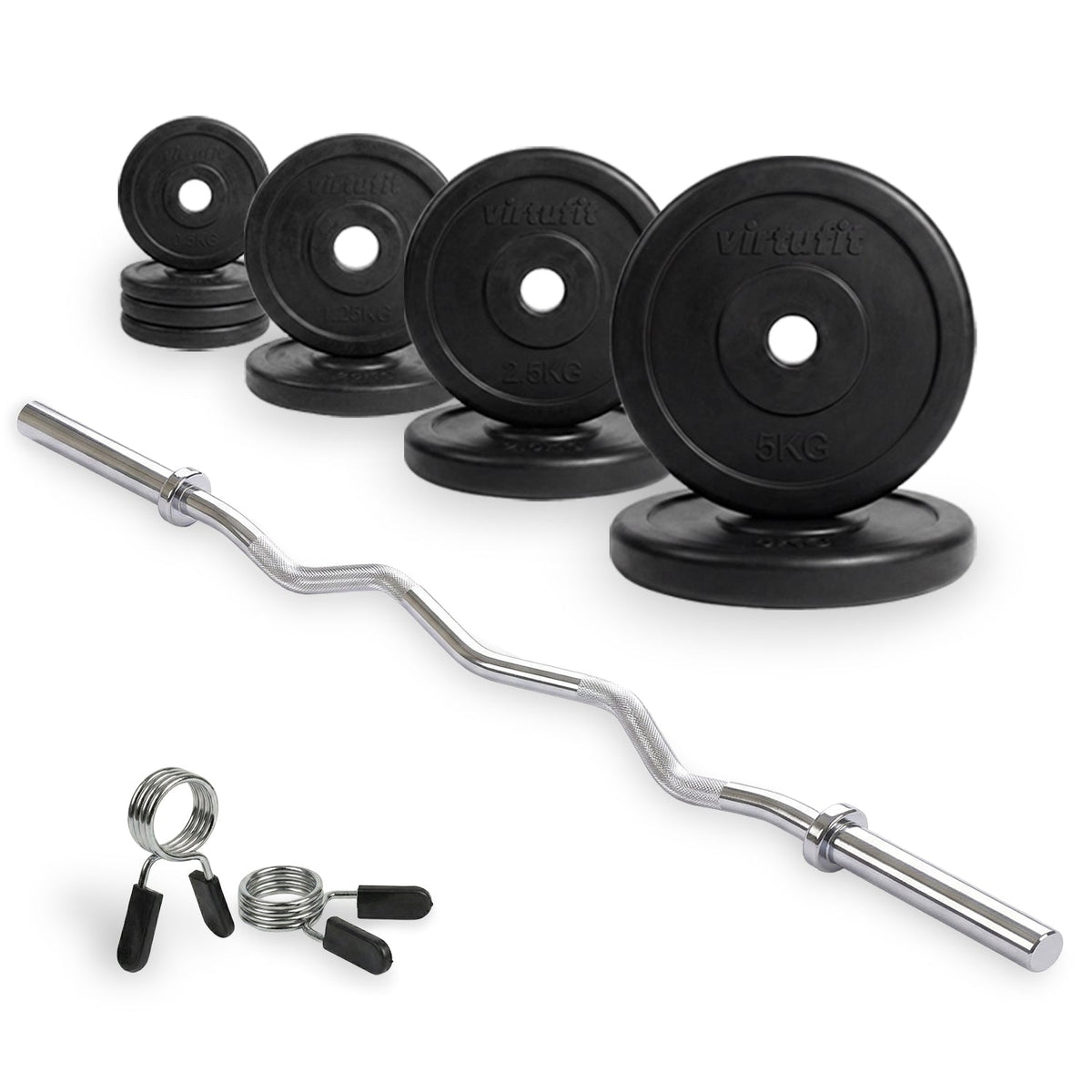VirtuFit Rubberen Halterset - EZ Curlstang - Veerclip - 30 mm - 25 kg - Hoofdafbeelding