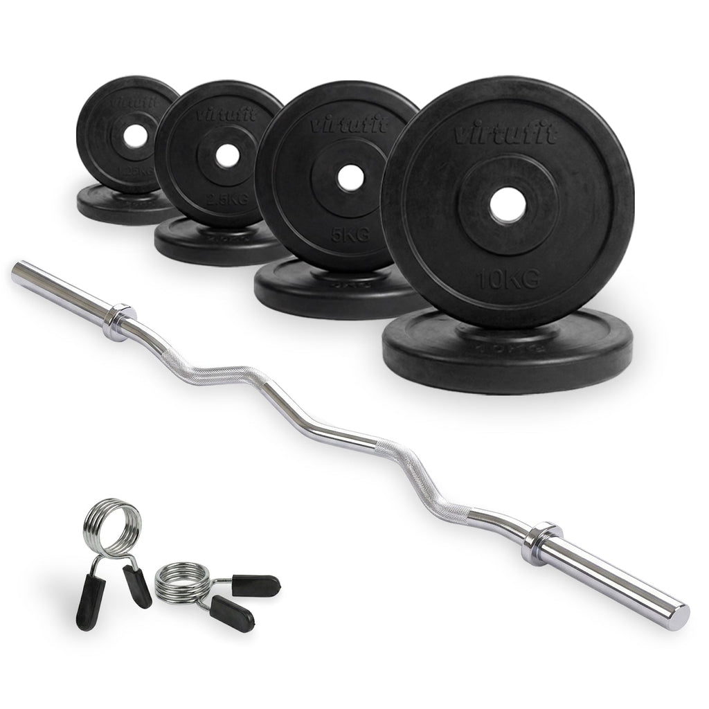VirtuFit Rubberen Halterset - EZ Curlstang - Veerclip - 30 mm - 43 kg - Hoofdafbeelding