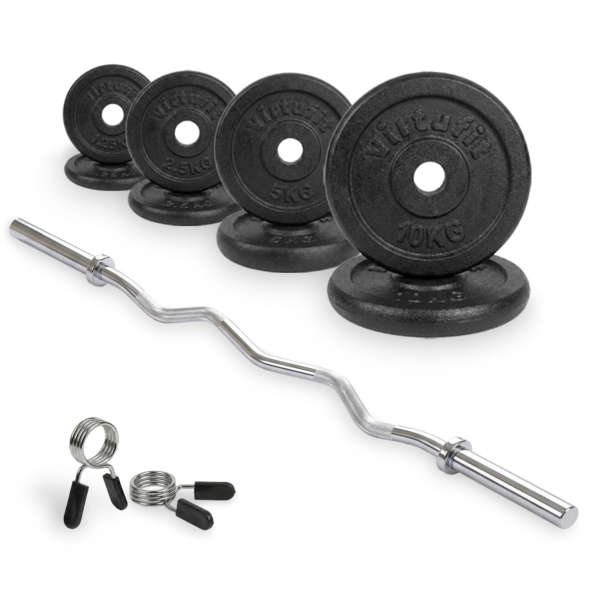 VirtuFit Gietijzeren Halterset - EZ Curlstang - Veerclip - 30 mm - 43 kg - Hoofdafbeelding