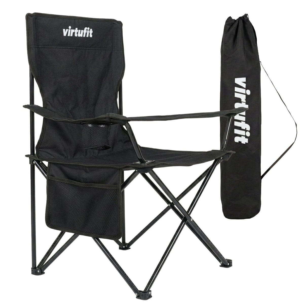 VirtuFit Opvouwbare Camping Stoel - Zwart - Set van 2 - Aanzicht