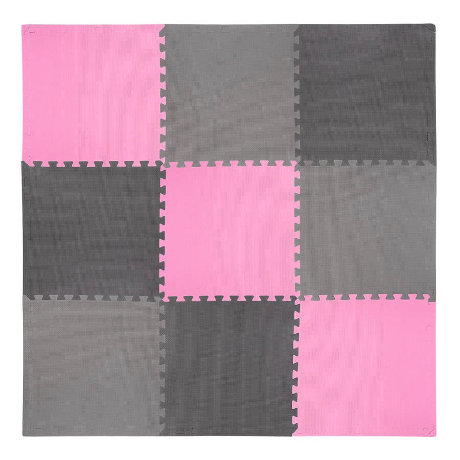 One Fitness Puzzelmat - Set van 9 - 10 mm - Roze/Grijs - Aanzicht