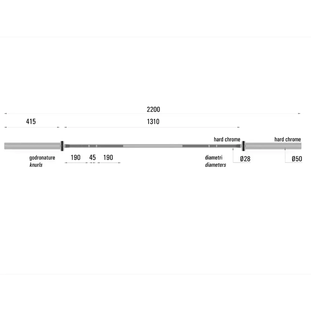 Toorx Professional BO-1000 Cross Competition Halterstang - 220 cm - Aanzicht