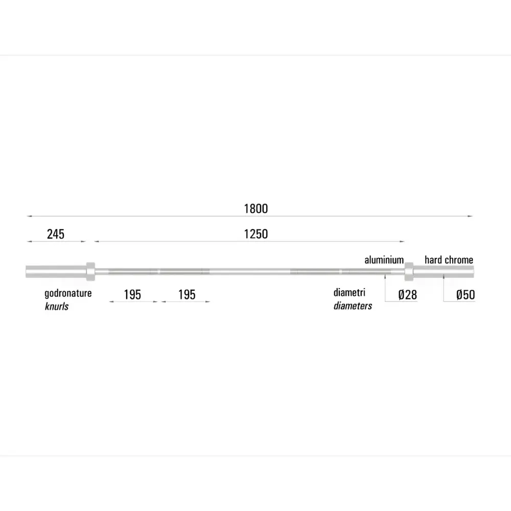 Toorx Professional BO-TEC180 Cross Technique Halterstang - 180 cm - Aanzicht