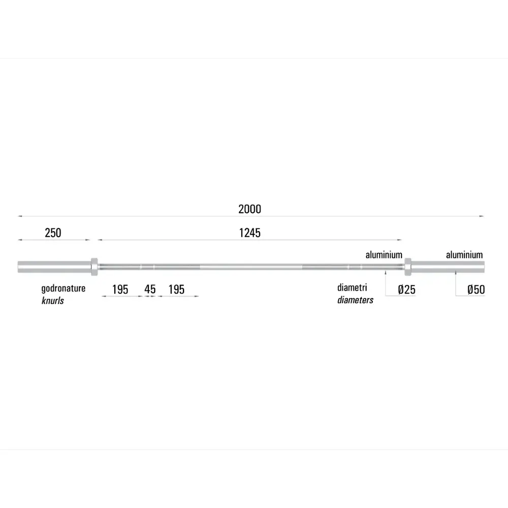 Toorx Professional BO-TEC200 Cross Technique Halterstang - 200 cm - Aanzicht
