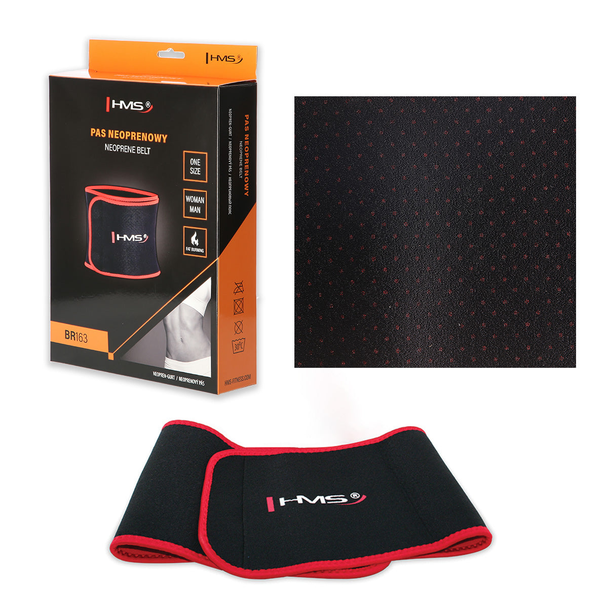 HMS Fitness Afslank Tailleband - Zwart/Rood - Aanzicht