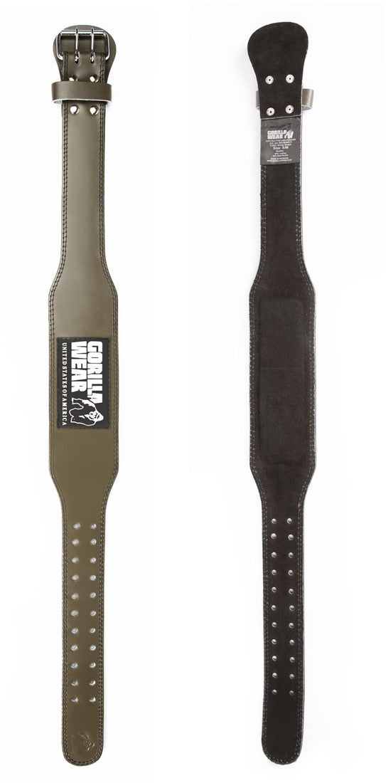 Gorilla Wear Halterriem - 4 Inch Padded Leren Lifting Belt - Legergroen - Aanzicht