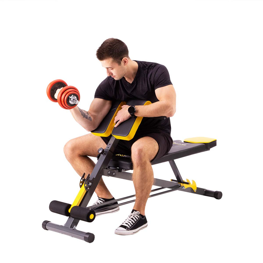 HMS Premium Verstelbare Hyperextension/Trainingsbank - Zwart/Geel - Aanzicht
