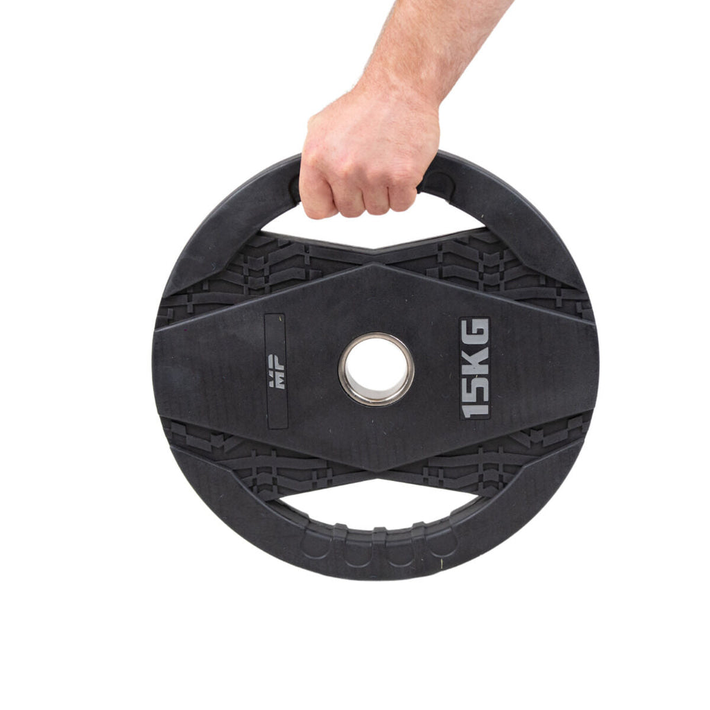 Muscle Power Olympische Halterschijf met Handgrepen - Rubber - 15 kg - Aanzicht