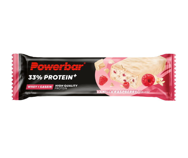 Powerbar 33% Protein+ Bar - 10 x 90 gr - Vanille Framboos - Aanzicht