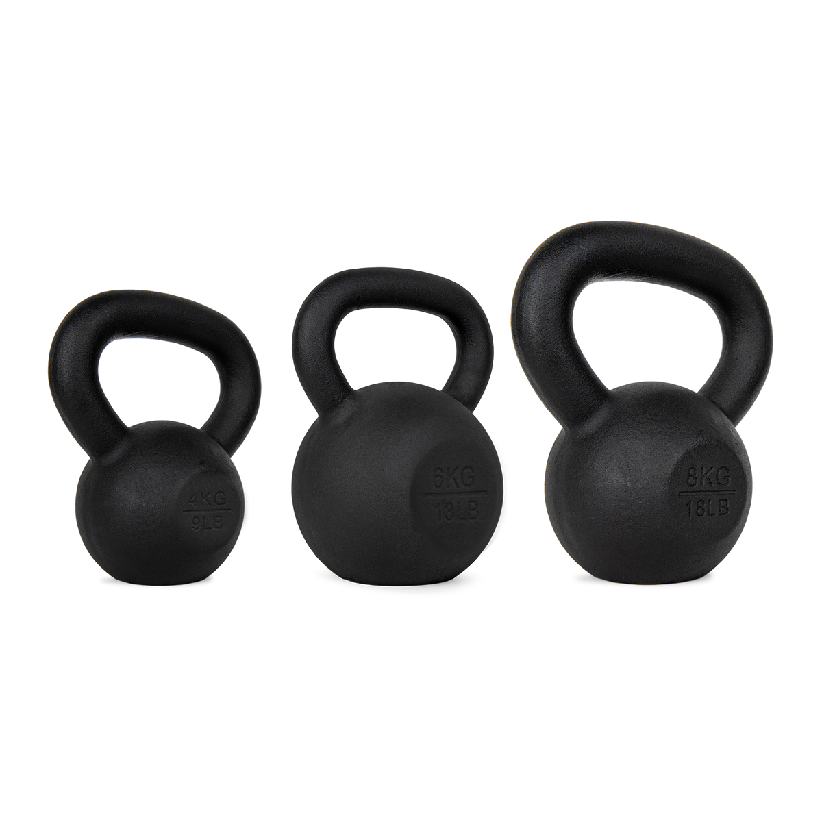 VirtuFit Kettlebell Set Gietijzer 4-6-8 kg - Aanzicht