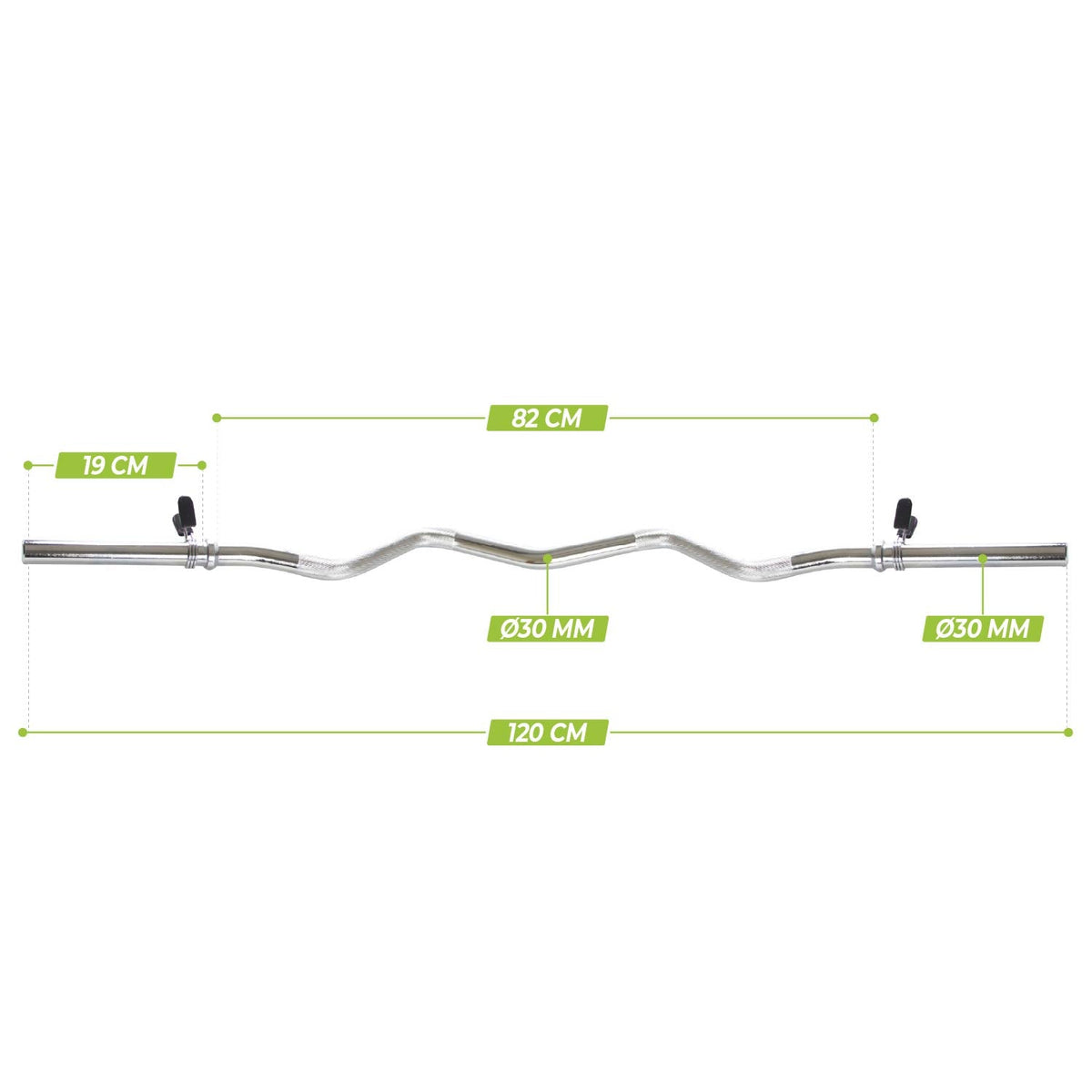 VirtuFit Curlstang - EZ Halterstang - 120 cm - Veerclip - 30 mm - Aanzicht