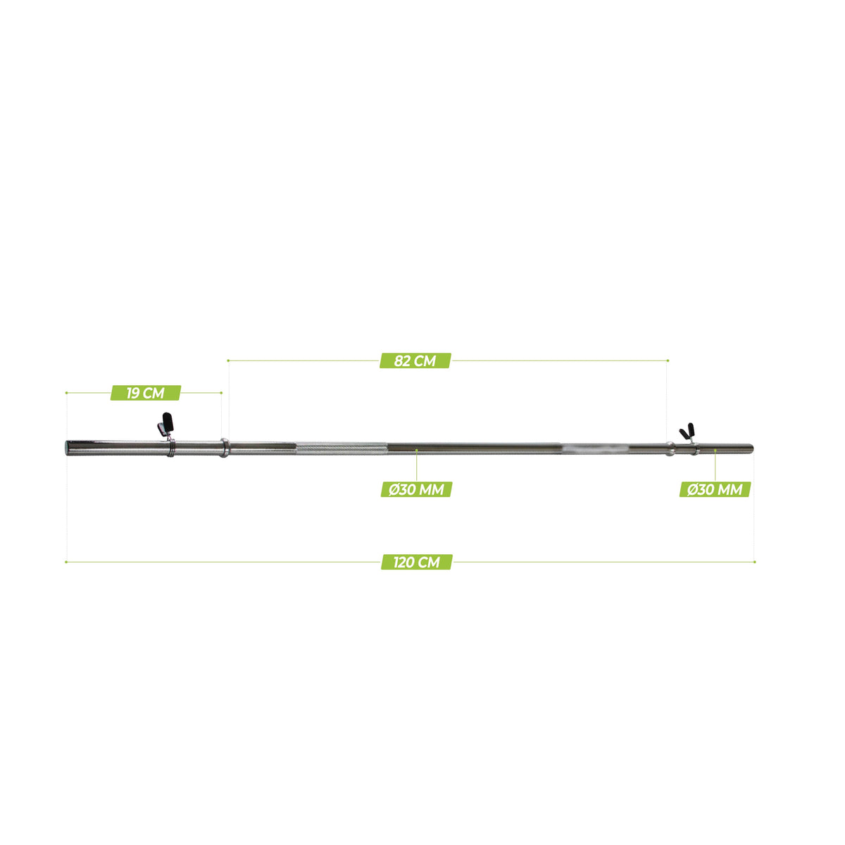 VirtuFit Halterstang - 120 cm - Veerclipsluiting - 30 mm - Aanzicht