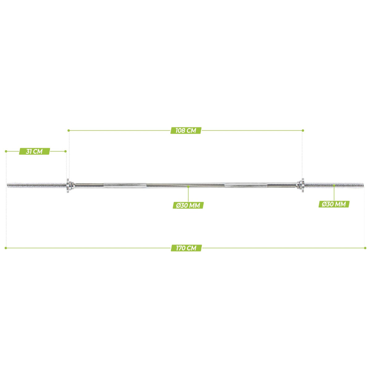 VirtuFit Halterstang - 170 cm - Schroefsluiting - 30 mm - Tweedekans - Aanzicht