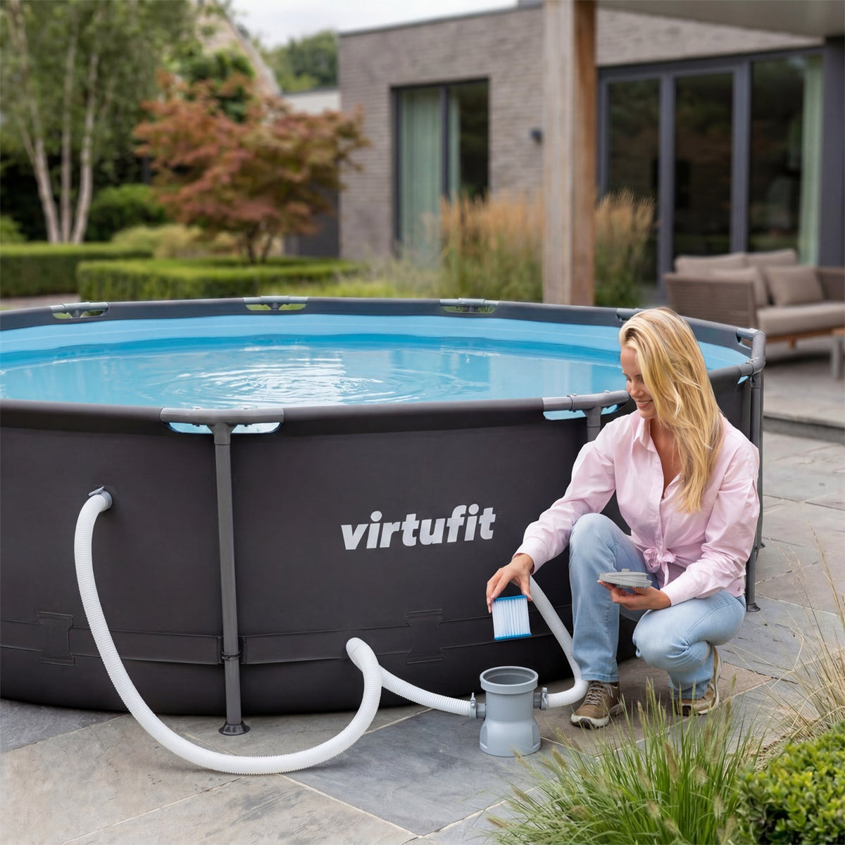 Virtufit Zwembad Cartridge Filterpomp - 300G/H - Aanzicht