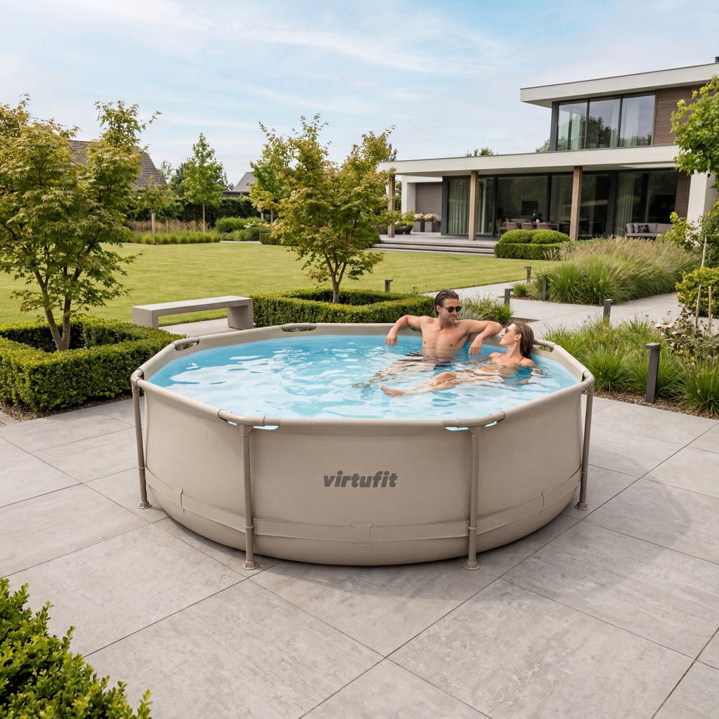 VirtuFit Rond Zwembad - Ø305 x 76 cm - Beige - Inclusief Filterpomp - Aanzicht