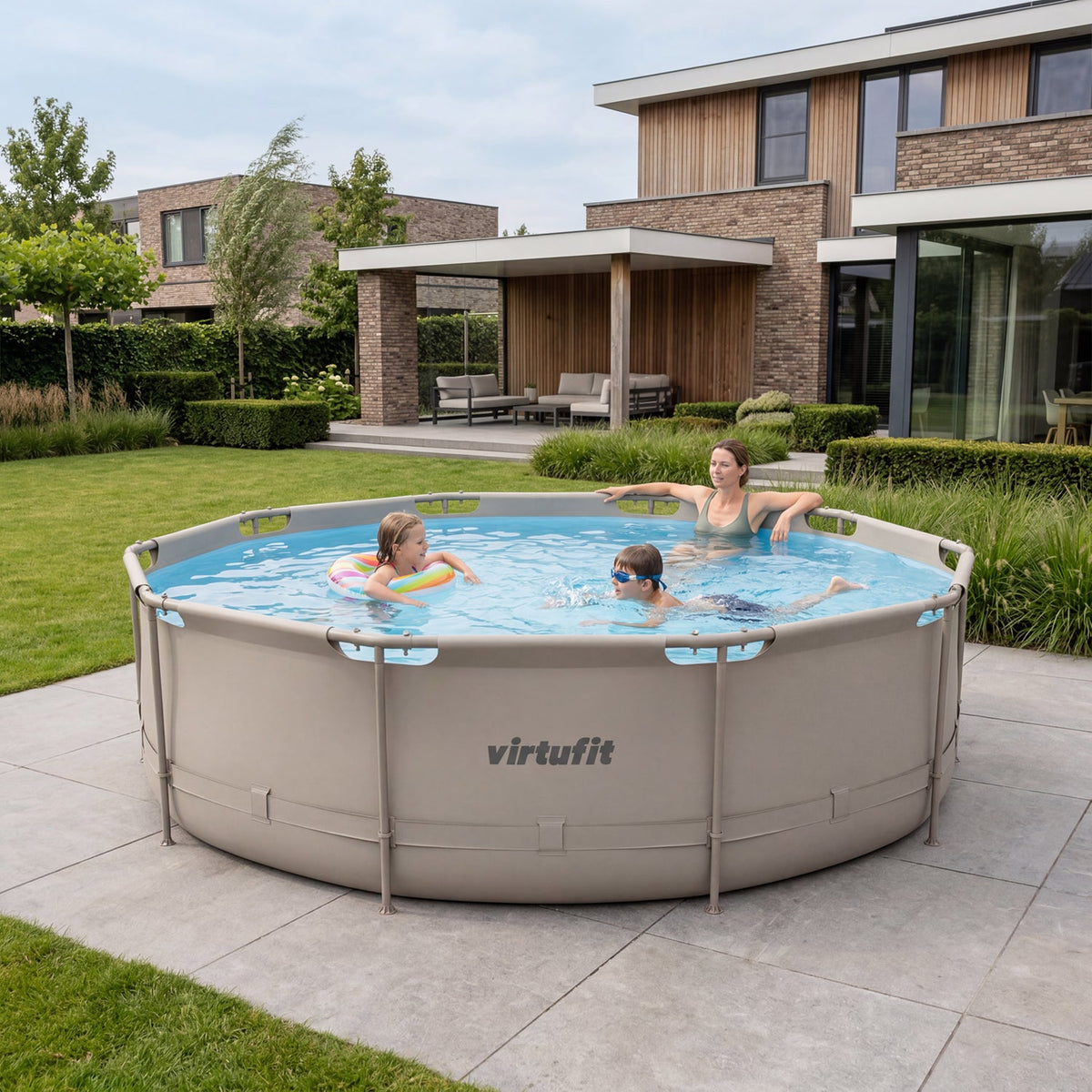VirtuFit Rond Zwembad - Ø366 x 100 cm - Beige - Aanzicht