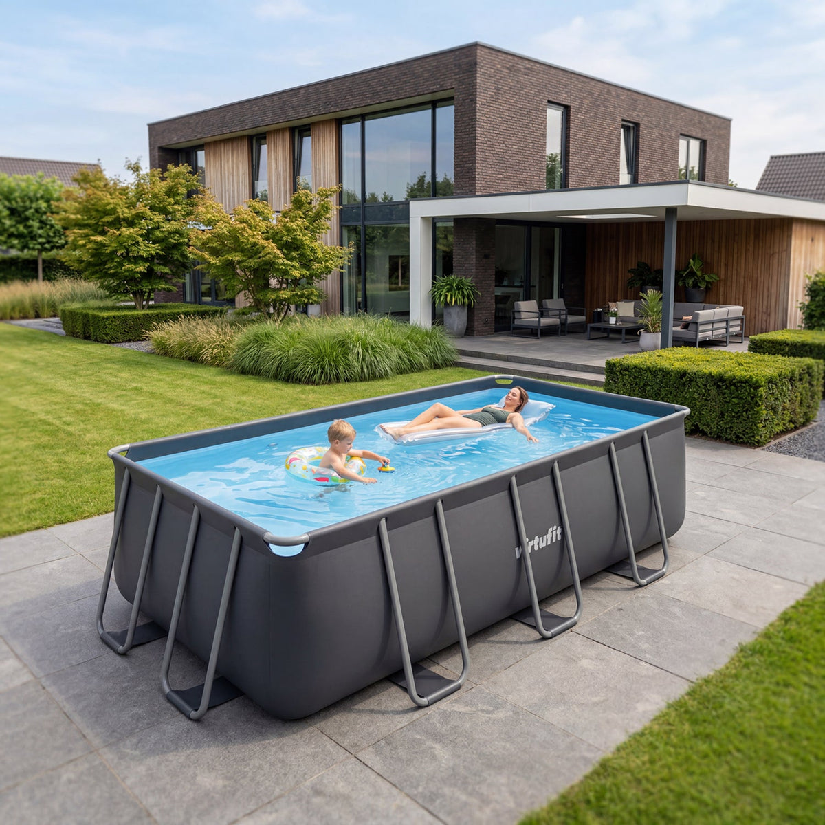 VirtuFit Rechthoekig Zwembad 400 x 200 x 122 cm - Antraciet - Aanzicht