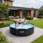 VirtuFit Zwembad Rond Ø366 x 100 cm - Antraciet - Compleet Pakket - Aanzicht