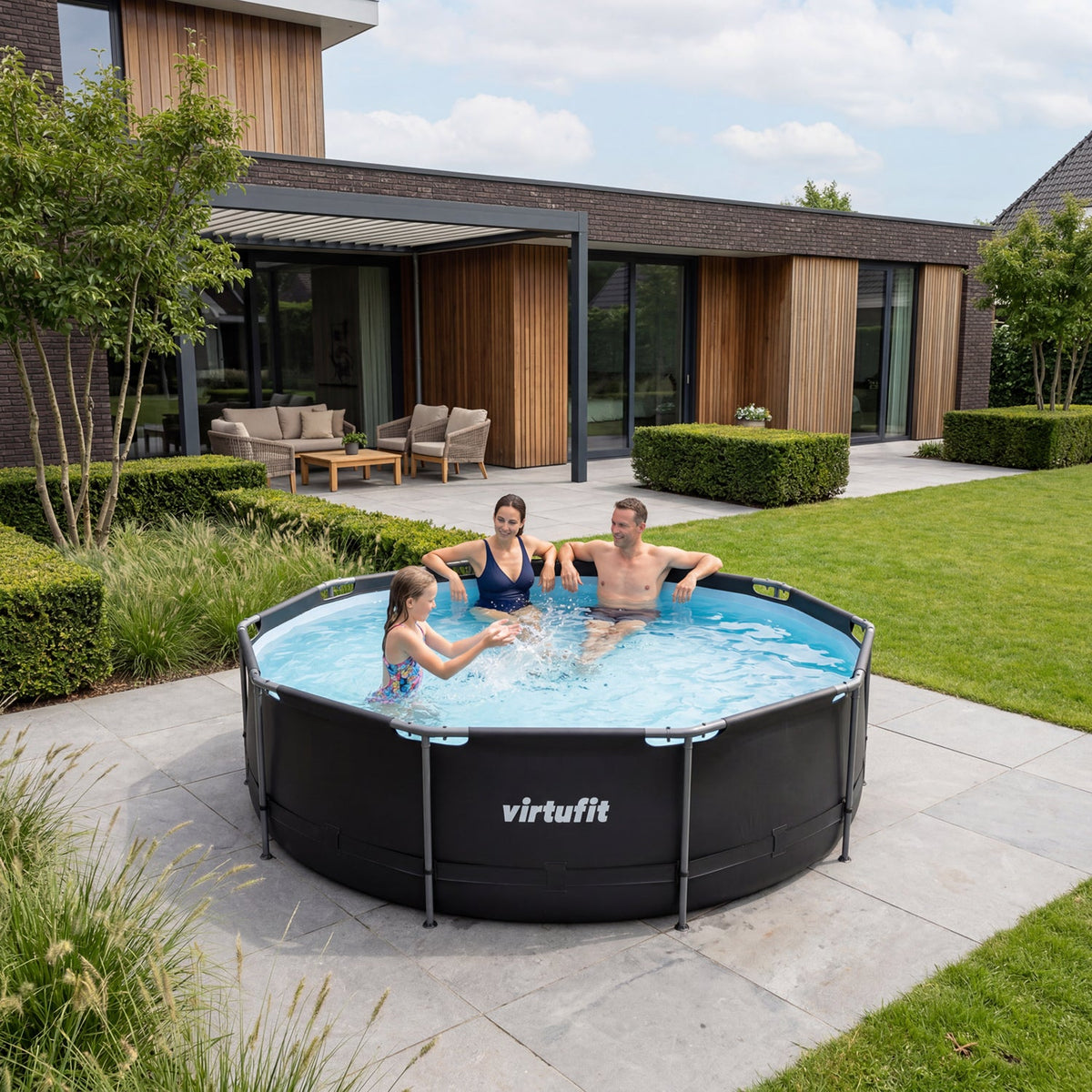 VirtuFit Rond Zwembad - Ø366 x 100 cm - Antraciet - Aanzicht