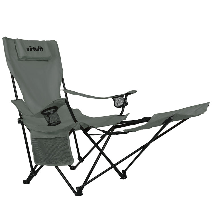 VirtuFit Opvouwbare Camping Stoel met Voetsteun - Strandstoel - Grijs - Tweedekans - Aanzicht