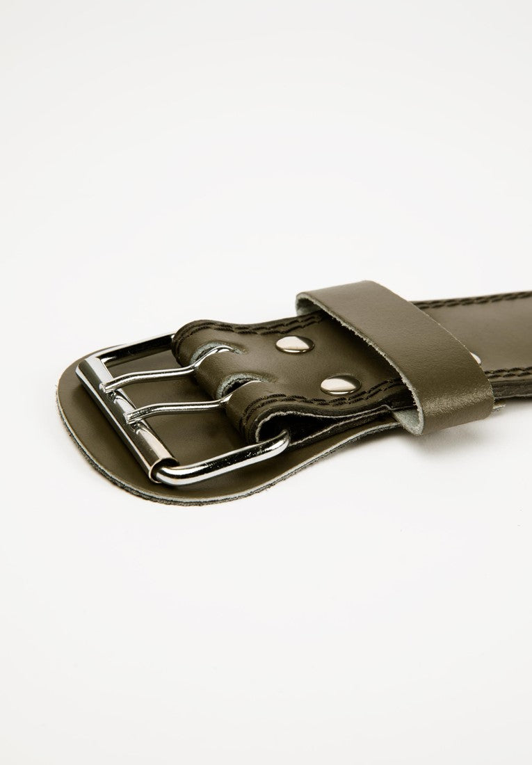 Gorilla Wear Halterriem - 4 Inch Padded Leren Lifting Belt - Legergroen - In gebruik