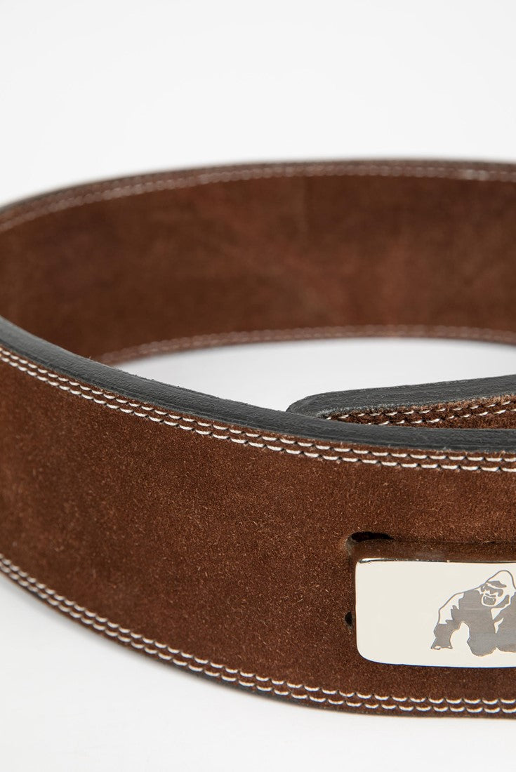 Gorilla Wear Halterriem - 4 Inch Leren Lever Lifting Belt - Bruin - In gebruik