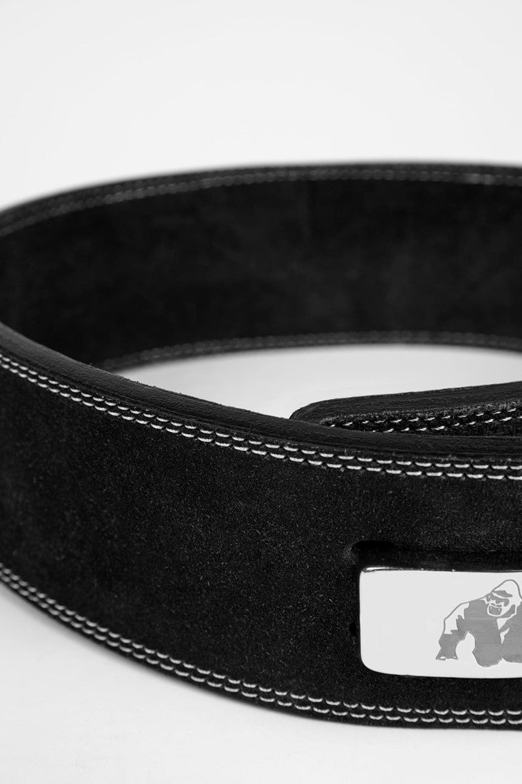 Gorilla Wear Halterriem - 4 Inch Leren Lever Lifting Belt - Zwart - In gebruik