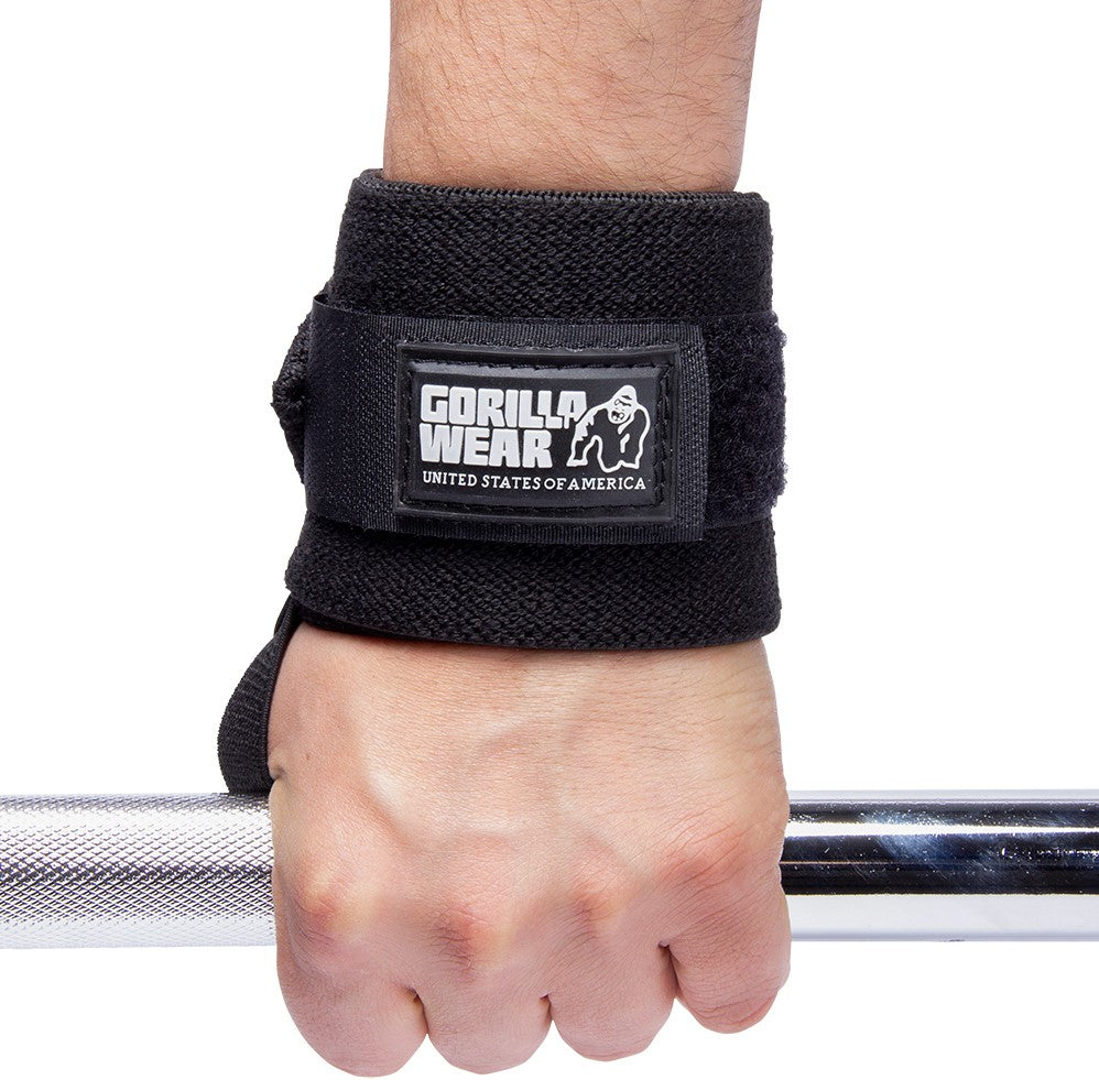 Gorilla Wear Basic Wrist Wraps - Zwart/Grijs - In gebruik