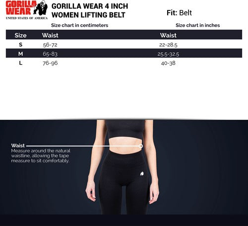 Gorilla Wear Halterriem - 4 Inch Dames Lifting Belt - Zwart - Afbeelding 6
