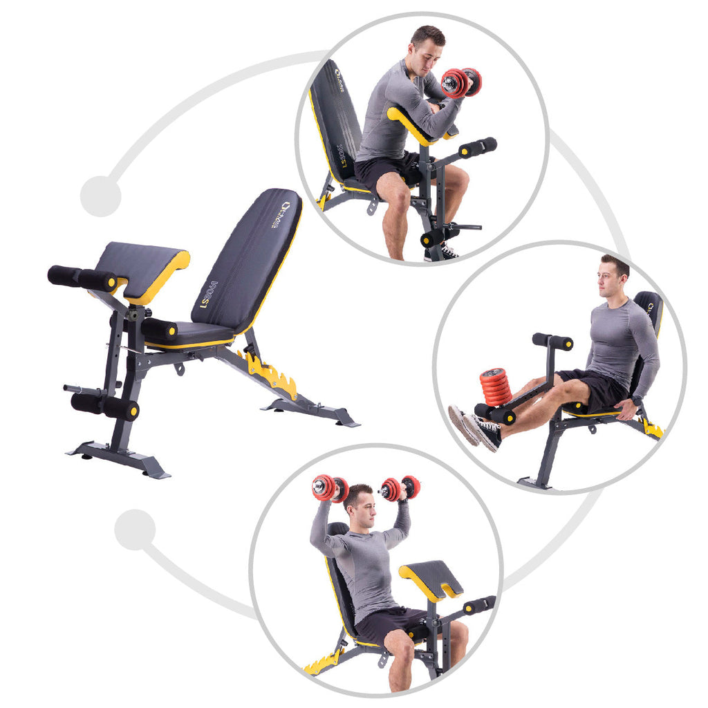 HMS Premium Trainingsbank met Preacher Curl - Zwart/Geel - Detail