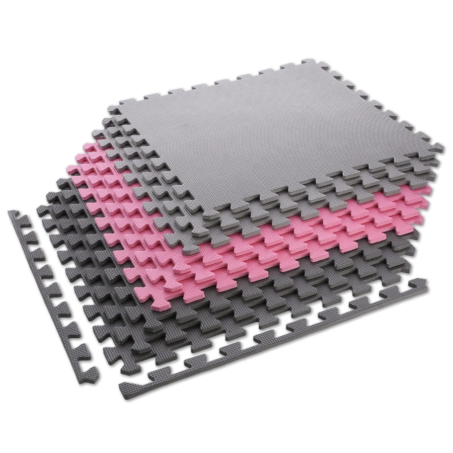 One Fitness Puzzelmat - Set van 9 - 10 mm - Roze/Grijs - Detail