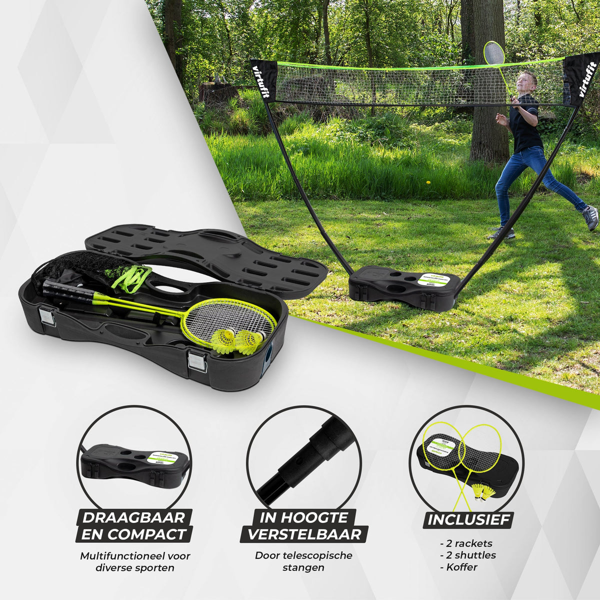 VirtuFit 2-in-1 Portable Badminton- en Tennisset - Inclusief koffer en rackets - Detail
