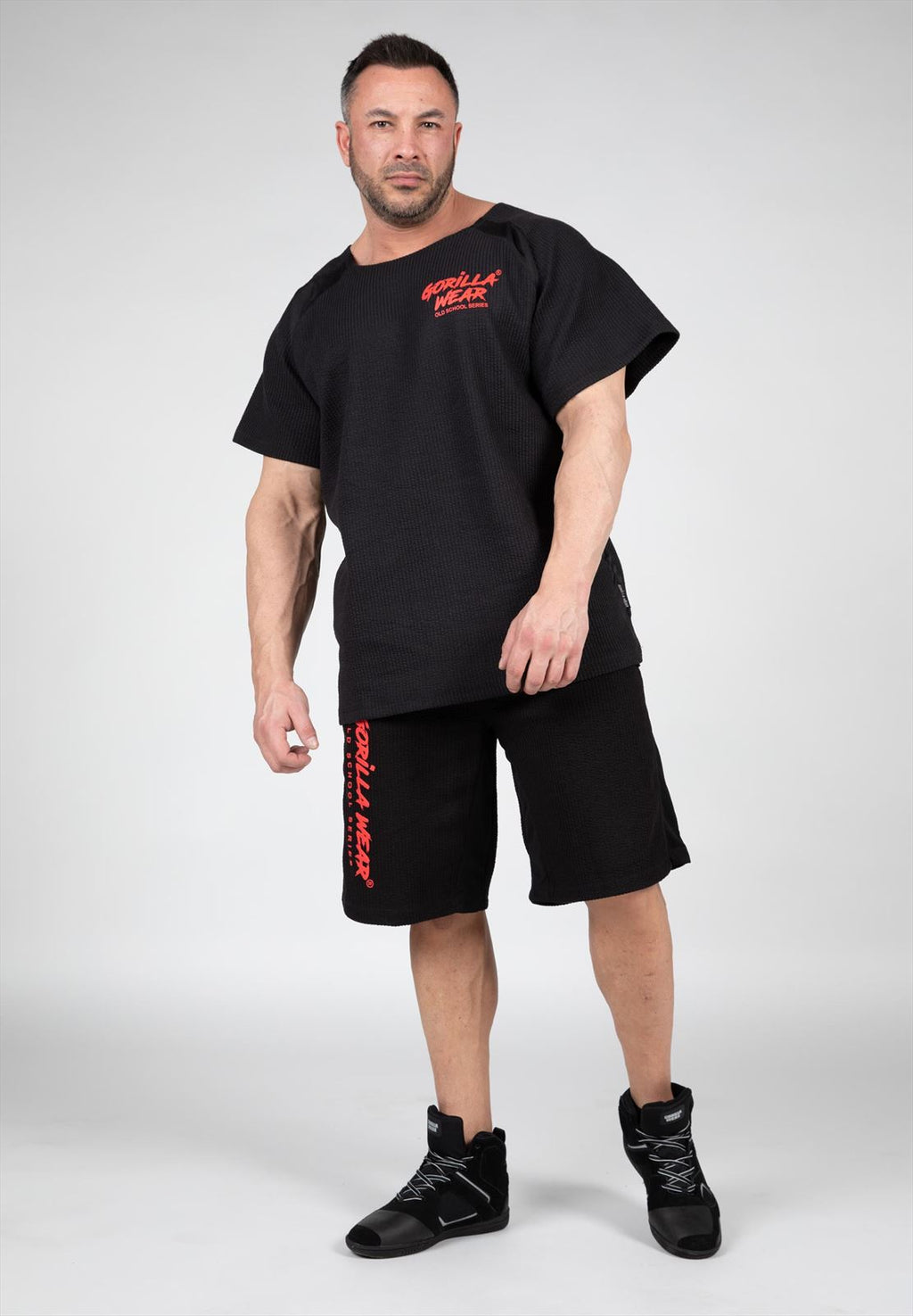 Gorilla Wear Augustine Old School Shorts - Zwart/Rood - Detail