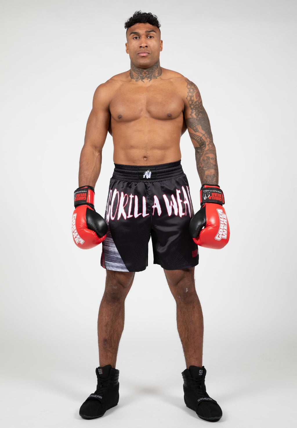 Gorilla Wear Clayton Boxing Shorts - Zwart/Rood - Detail