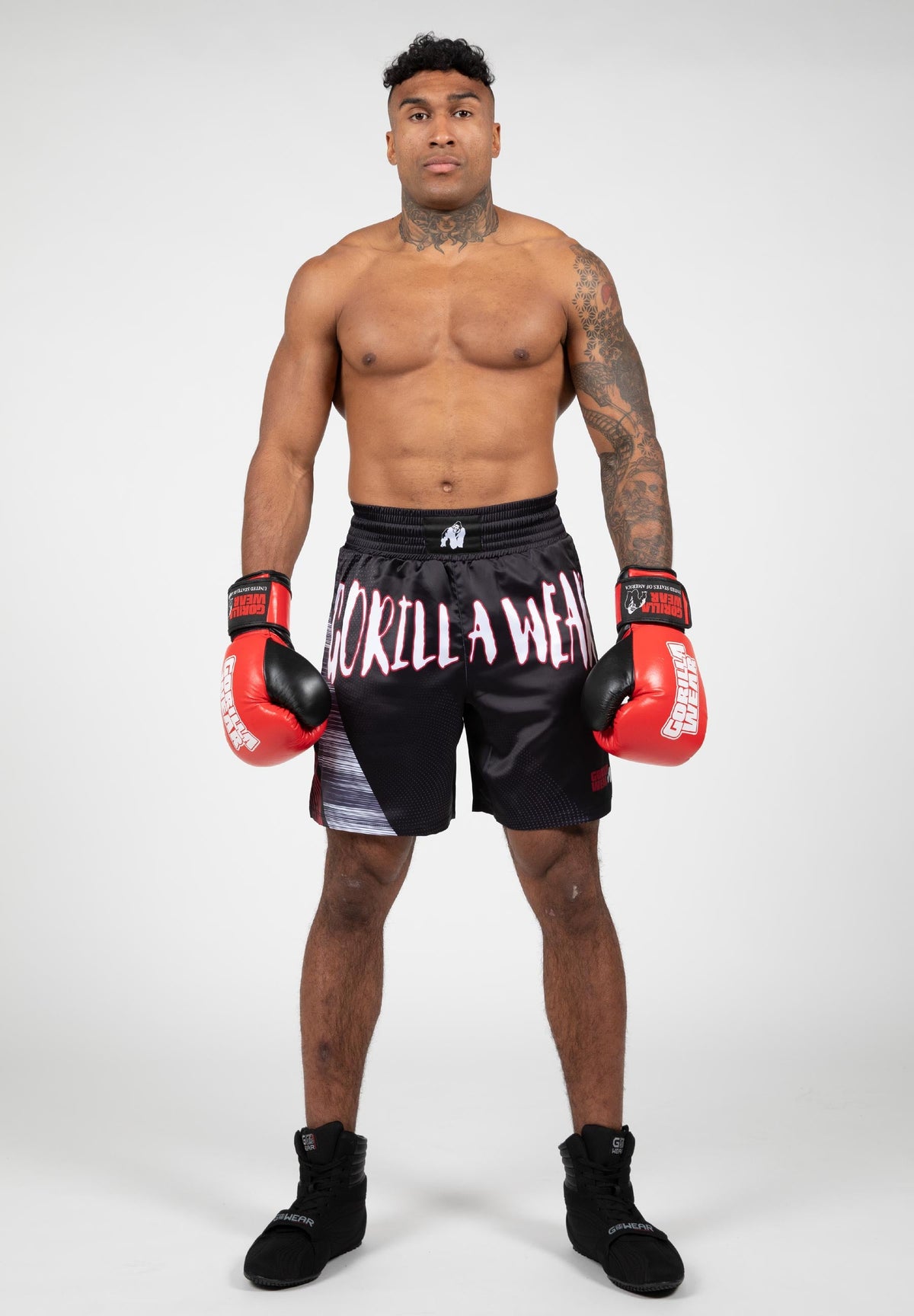 Gorilla Wear Clayton Boxing Shorts - Zwart/Rood - Detail