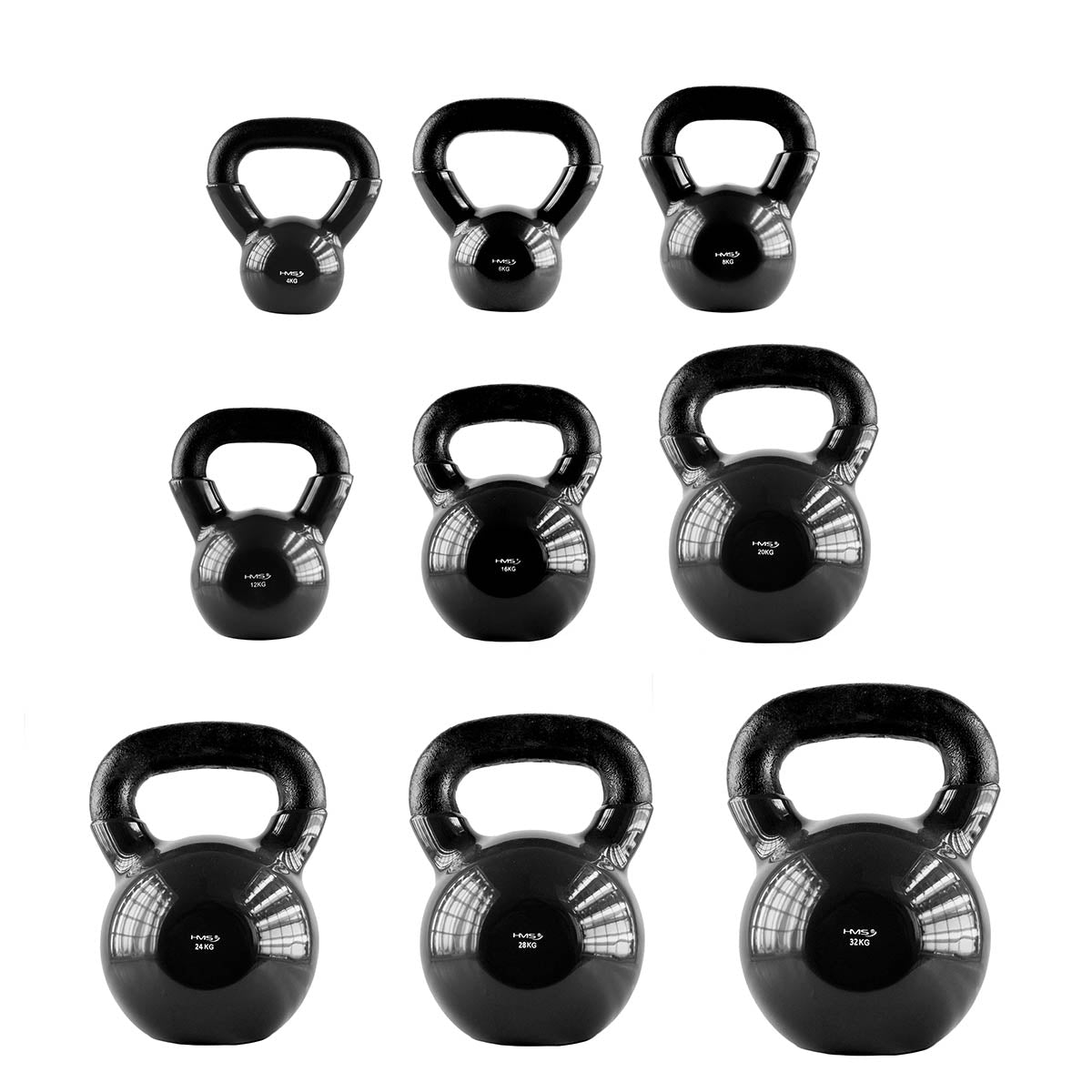 HMS Kettlebell - Gietijzer/Vinyl - 8 kg - Zwart - Detail