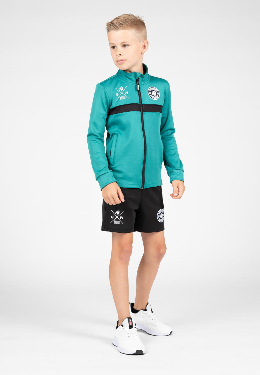 Gorilla Wear Vernon Kids Trainingsjas - Groen/Blauw - Detail