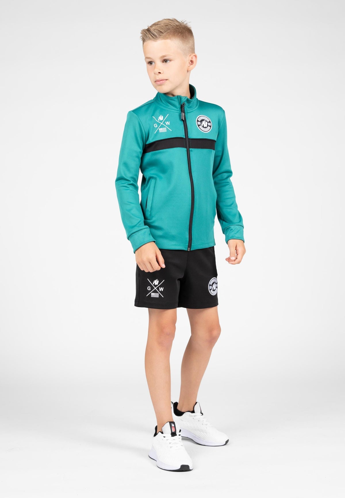 Gorilla Wear Vernon Kids Trainingsjas - Groen/Blauw - Detail