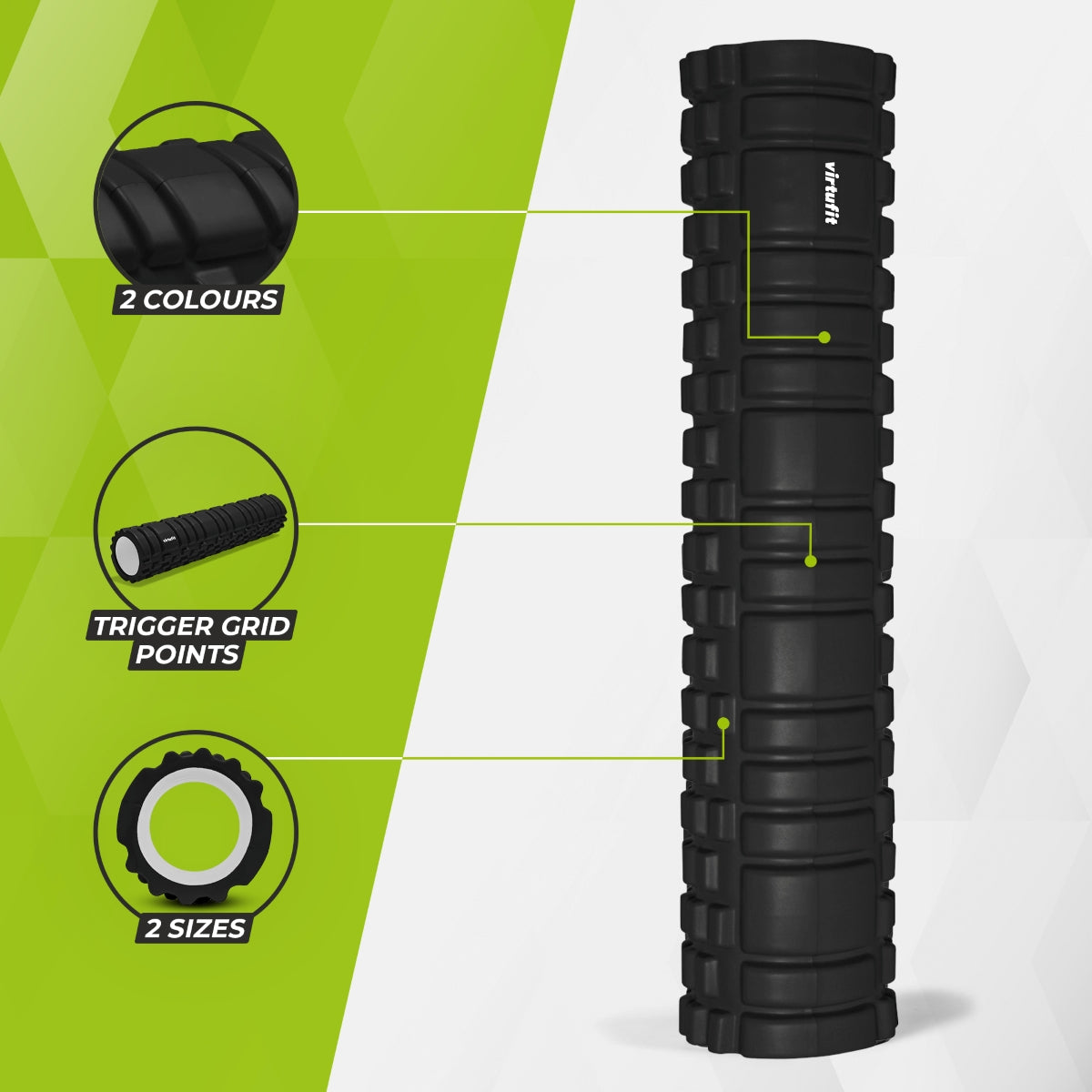 VirtuFit Grid Foam Roller - Massage roller - 62 cm - Zwart - Detail