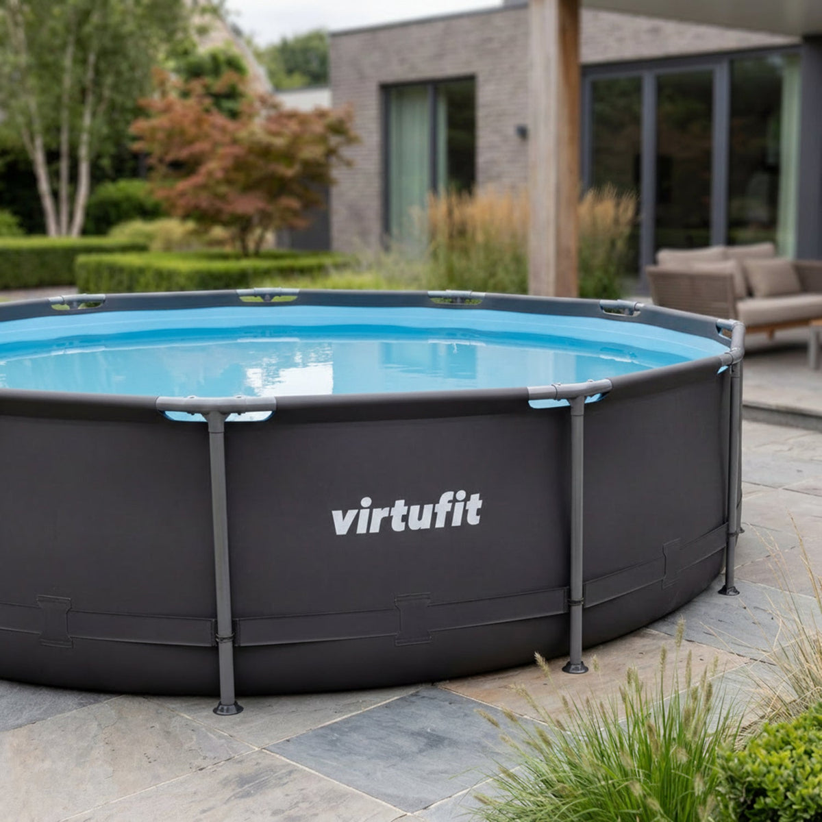 VirtuFit Rond Zwembad Ø244x 76 cm - Antraciet - Compleet pakket - Detail