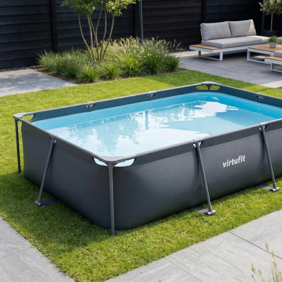 VirtuFit Rechthoekig Zwembad - 300 x 210 x 66 cm - Compleet Pakket - Antraciet - Detail