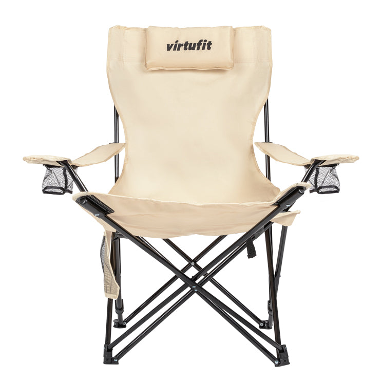 VirtuFit Opvouwbare Camping Stoel met Voetsteun - Strandstoel - Beige - Tweedekans - Detail