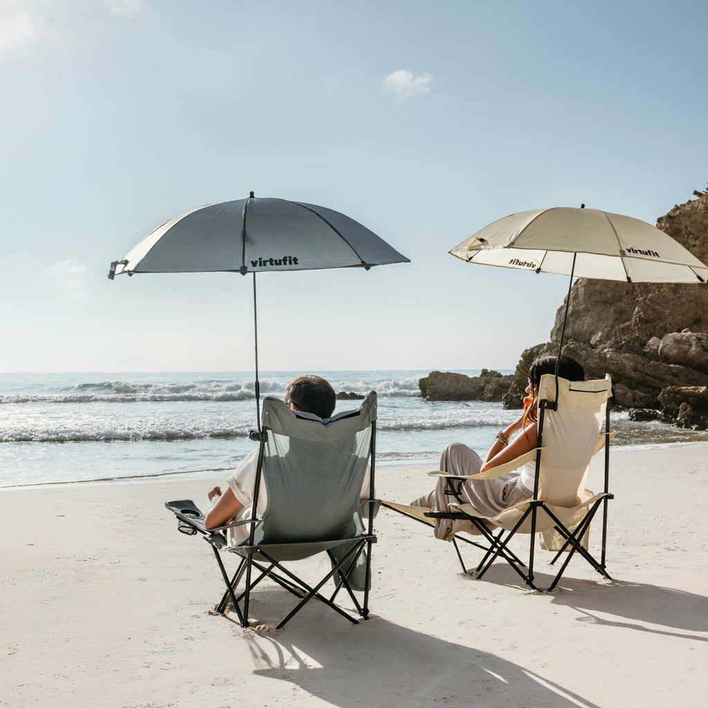 VirtuFit Campingstoel opvouwbaar met voetsteun - Strandstoel - Zwart - Set van 2 - Aanzicht