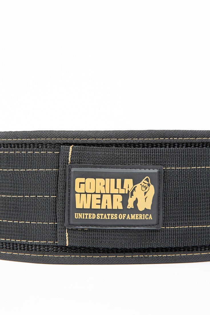 Gorilla Wear Halterriem - 4 Inch Nylon Lifting Belt - Zwart/Goud - Detail